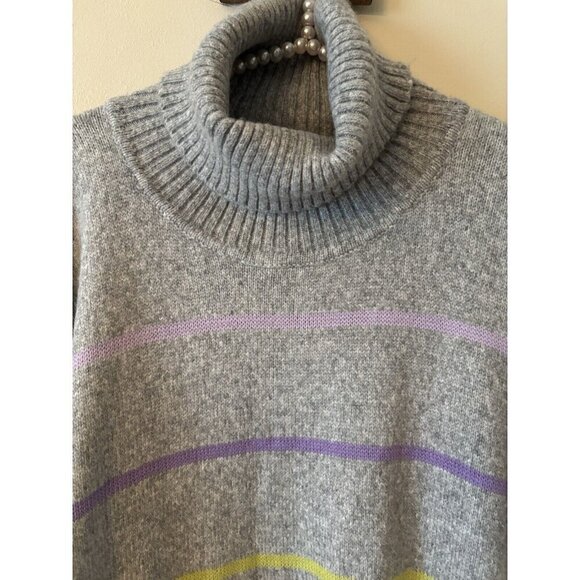 LOFT Womens Size XS/S Wool Blend Sweater Poncho Gray Multicolor Stripes - Picture 2 of 6
